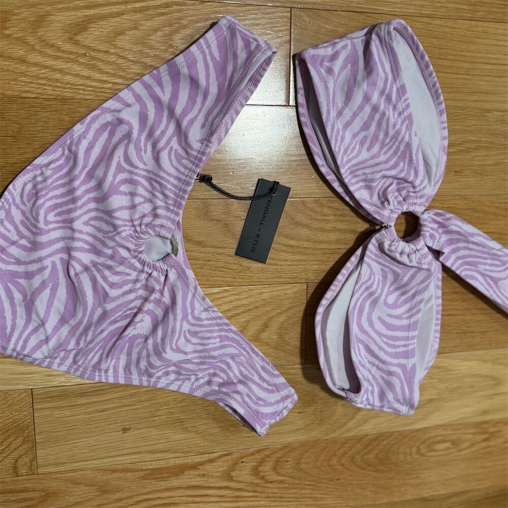 Kendall & Kylie Women's L / XL Lilac Zebra Print Bandeau Bikini Set - Picture 2 of 6